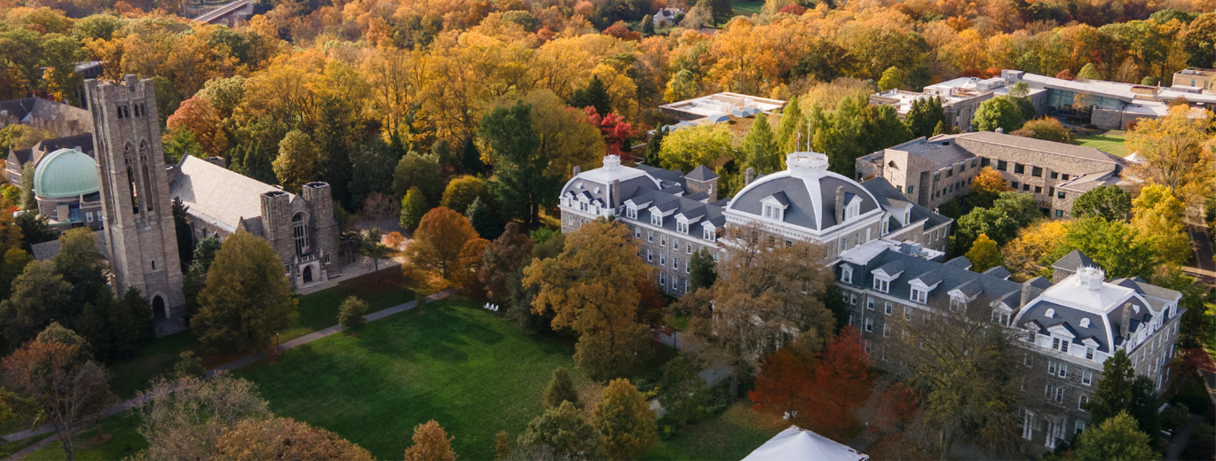 aerial view of the campus in autumn